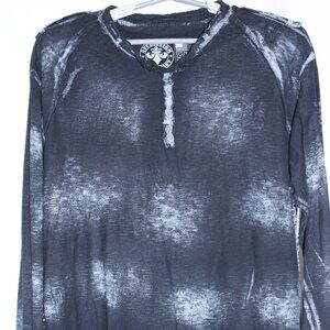 Affliction T-Shirt Mens 3XL Black Distressed Button Long Sleeve Shoulder Straps